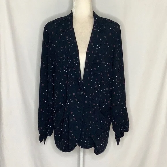 & Other Stories Navy Geometric Print Lightweight Viscose Blazer Size 8 - Picture 15 of 16